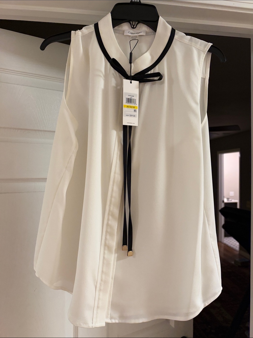 Calvin Klein White Sleeveless Camisole with Black Trim Tie